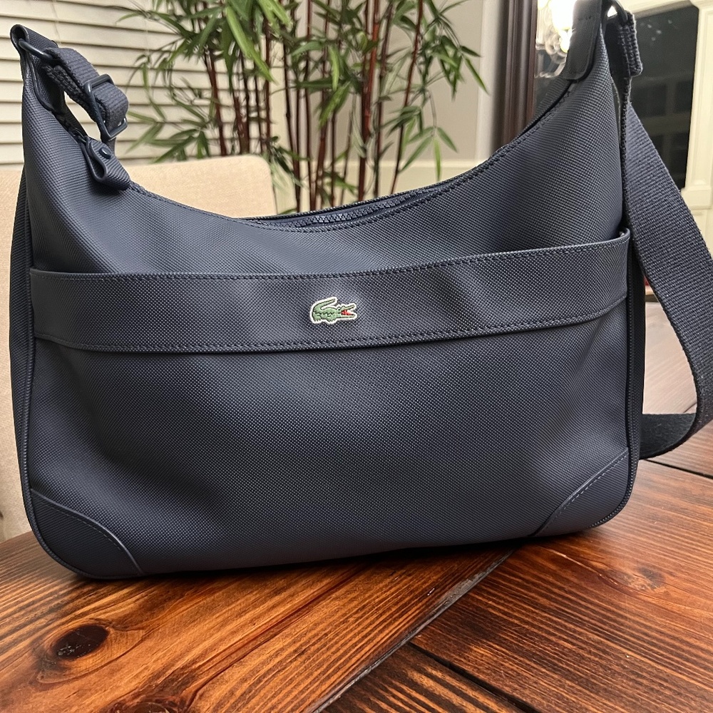 LACOSTE Hobo Shoulder Bag with Front Pocket in Navy